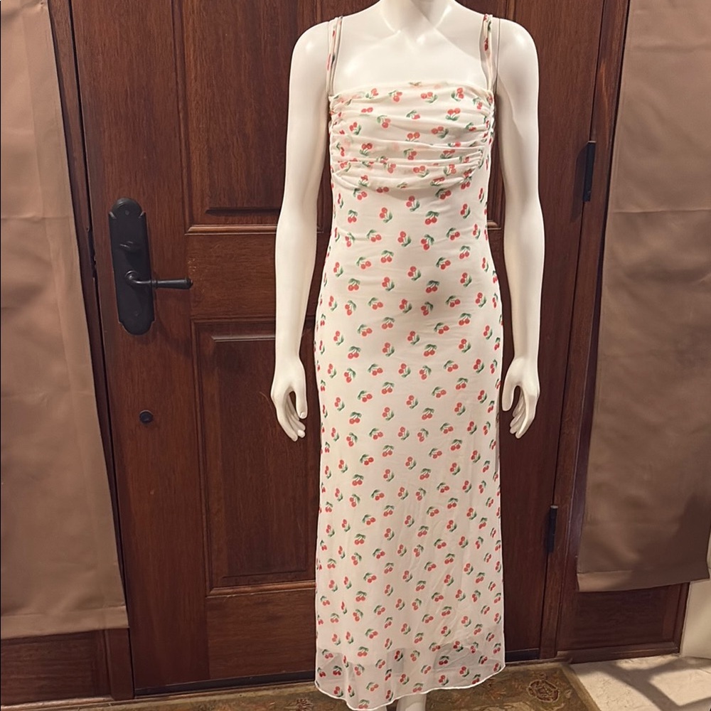 Cherry Print Maxi Dress - Cream and Red